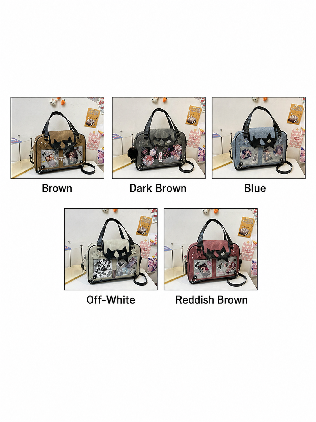 Star Decor Denim Ita Crossbody Handbag