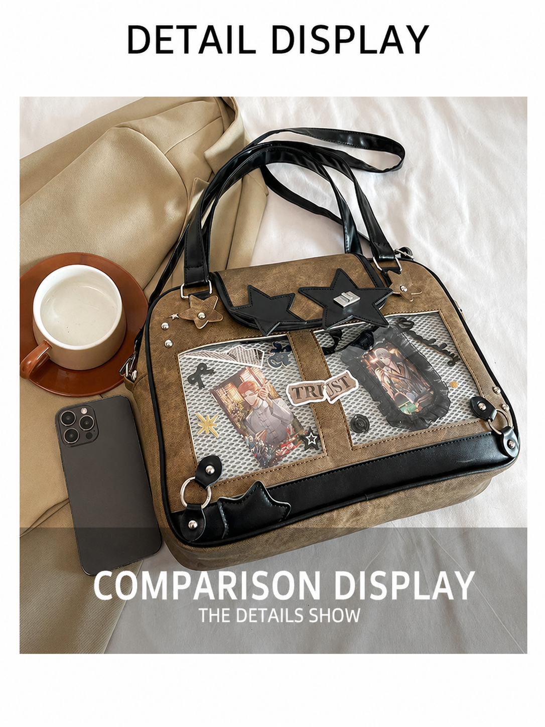 Star Decor Denim Ita Crossbody Handbag