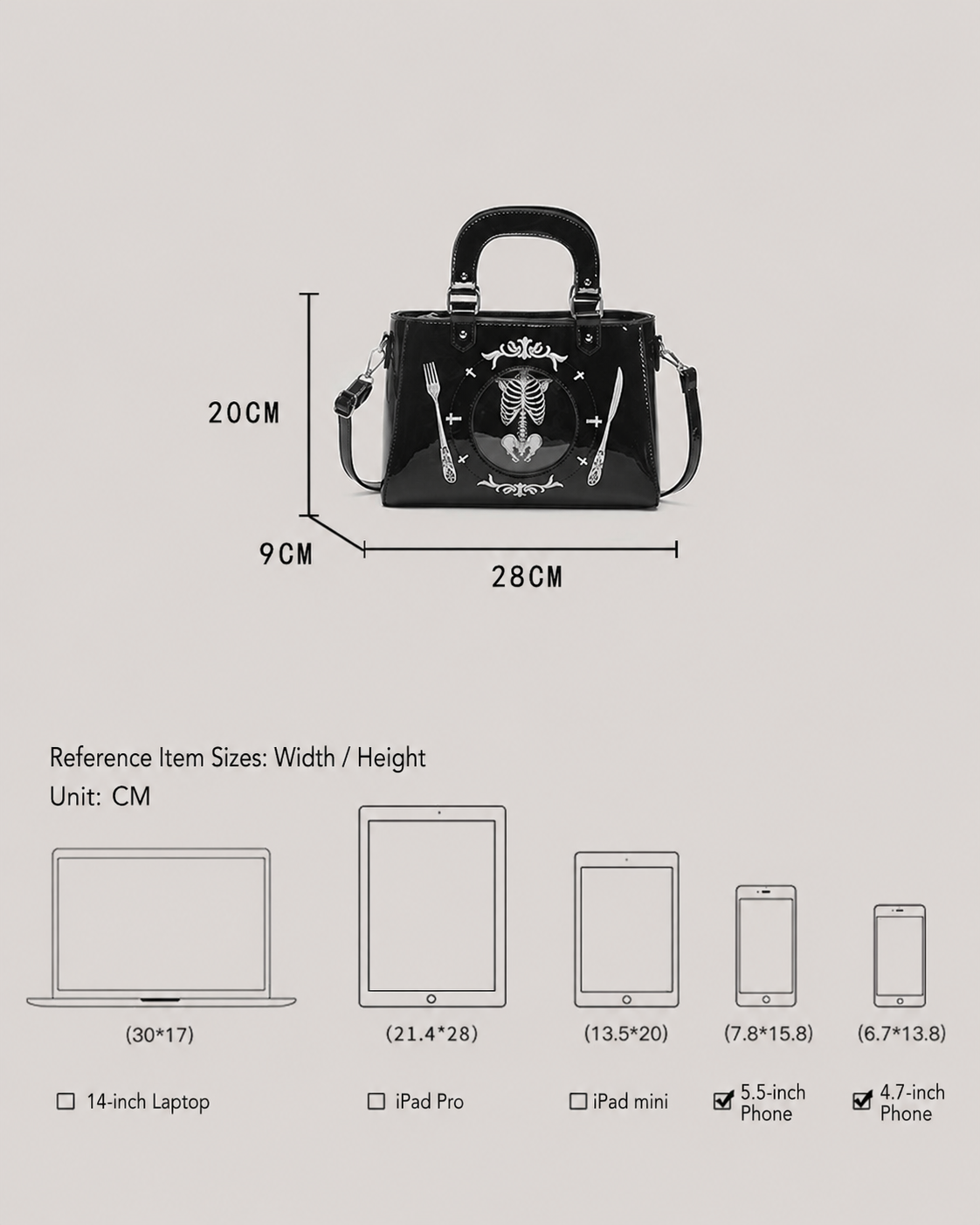 Gothic Skull Skeleton Pattern Small Handbag