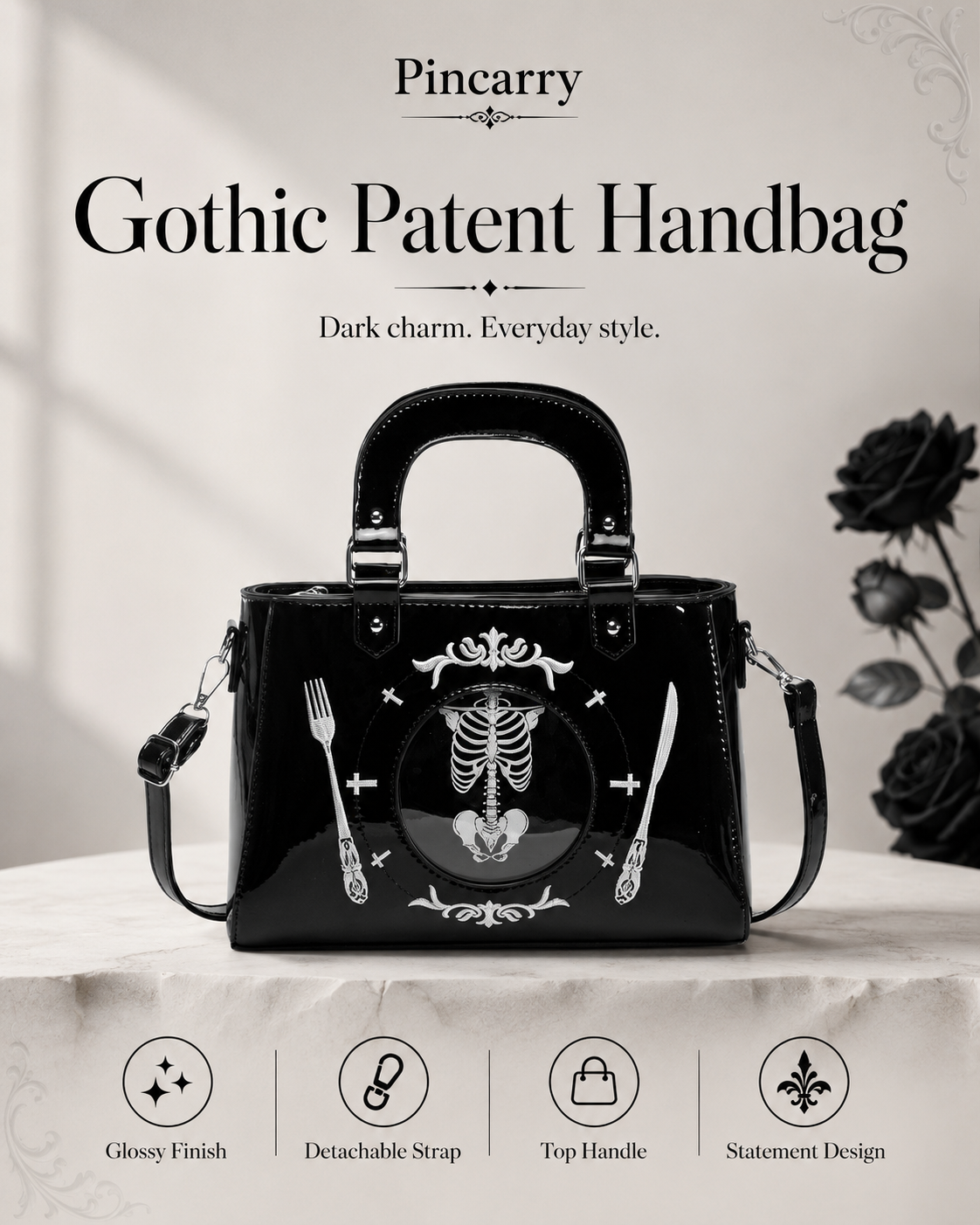 Gothic Skull Skeleton Pattern Small Handbag
