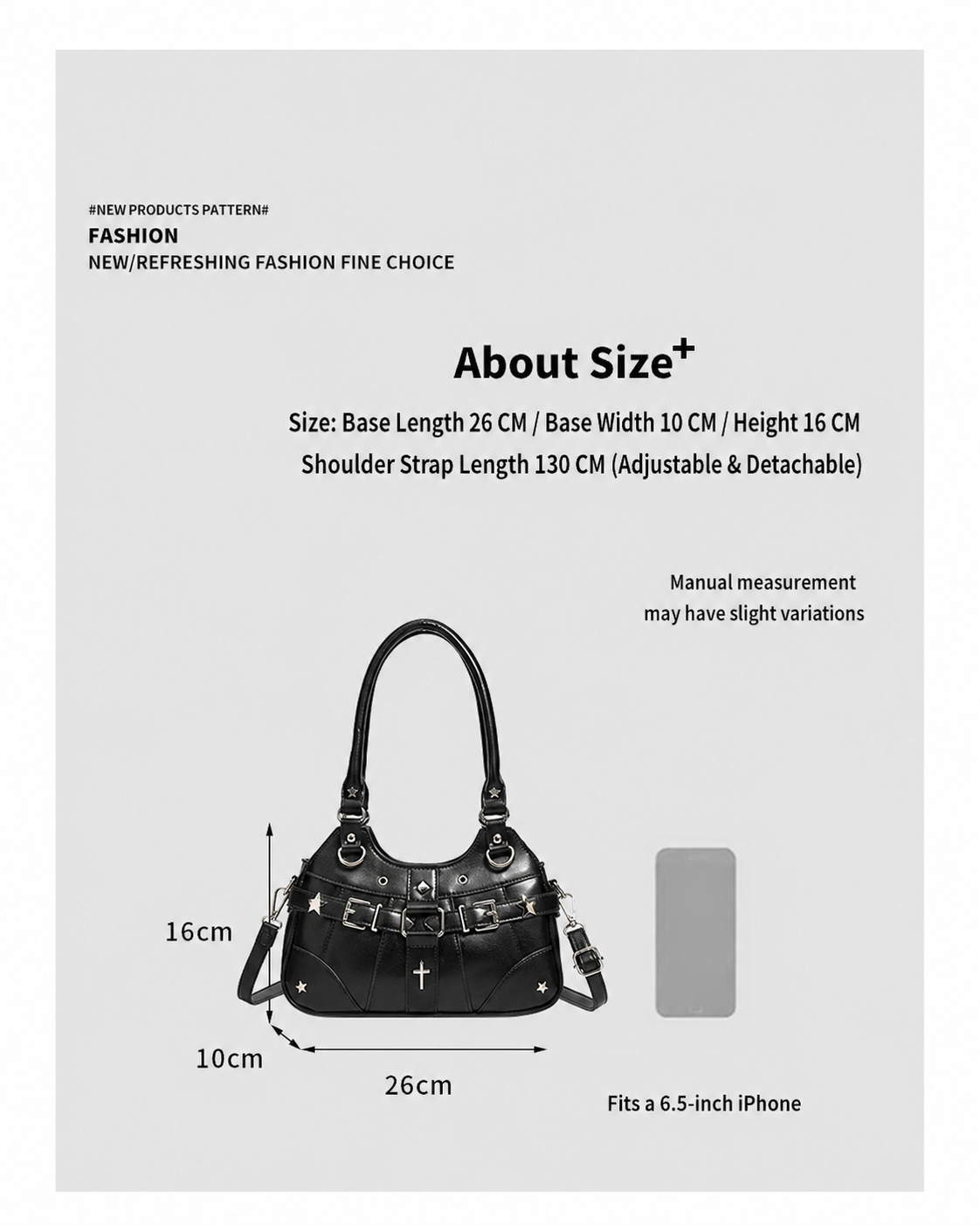 Gothic Punk Rivet Decor PU Underarm Ita Crossbody Bag