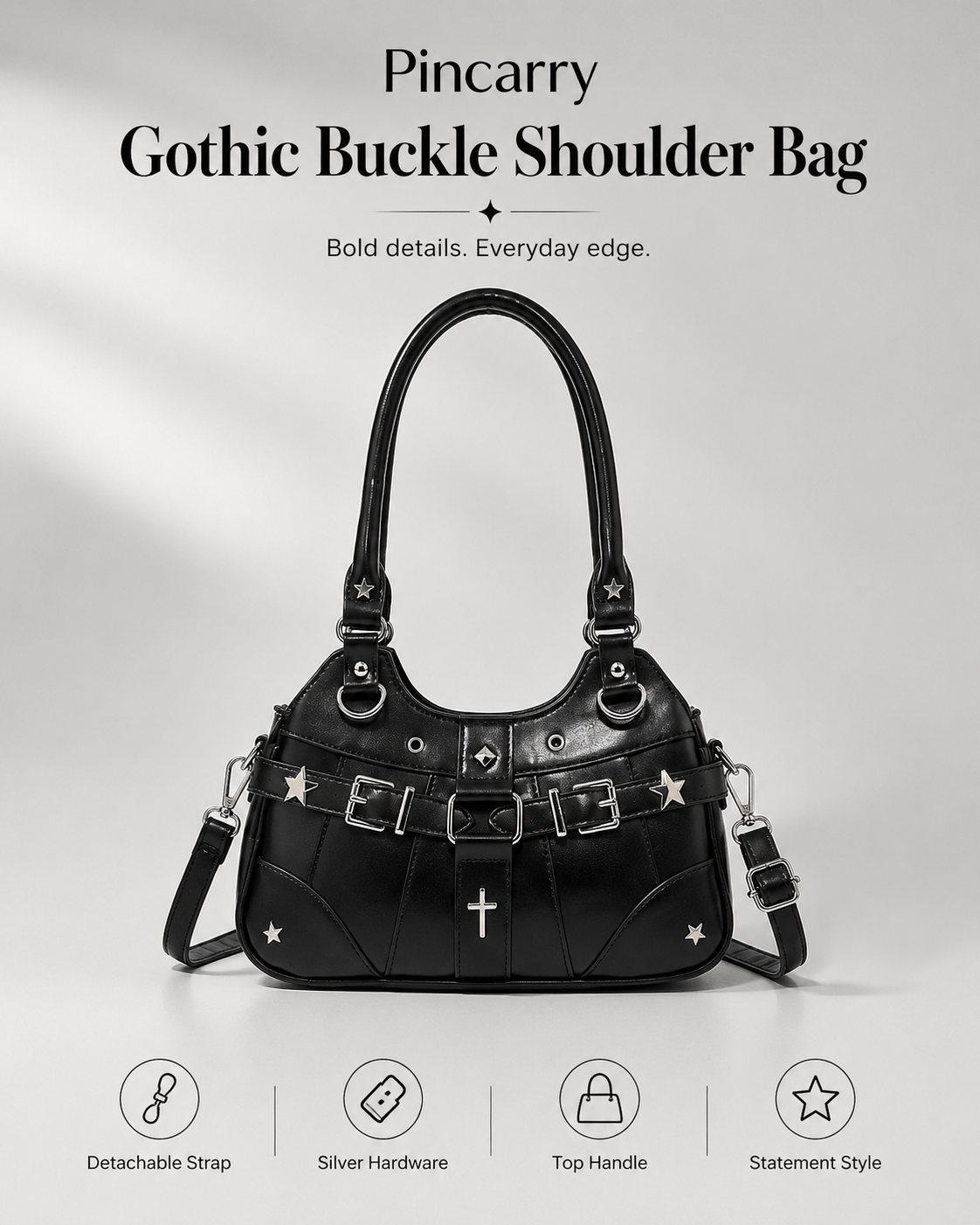 Gothic Punk Rivet Decor PU Underarm Ita Crossbody Bag