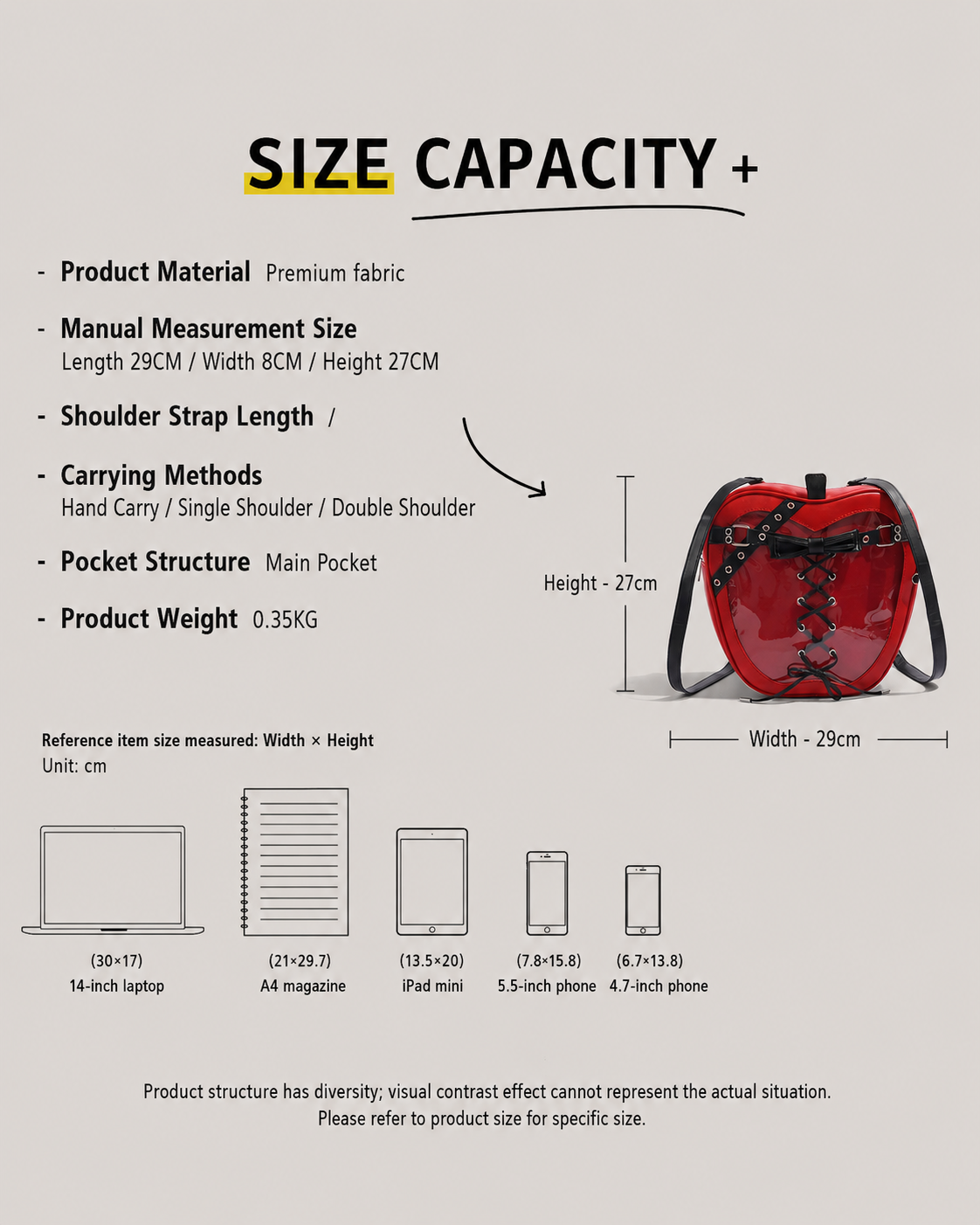 Red Apple Heart Transparent Ita Mini Backpack