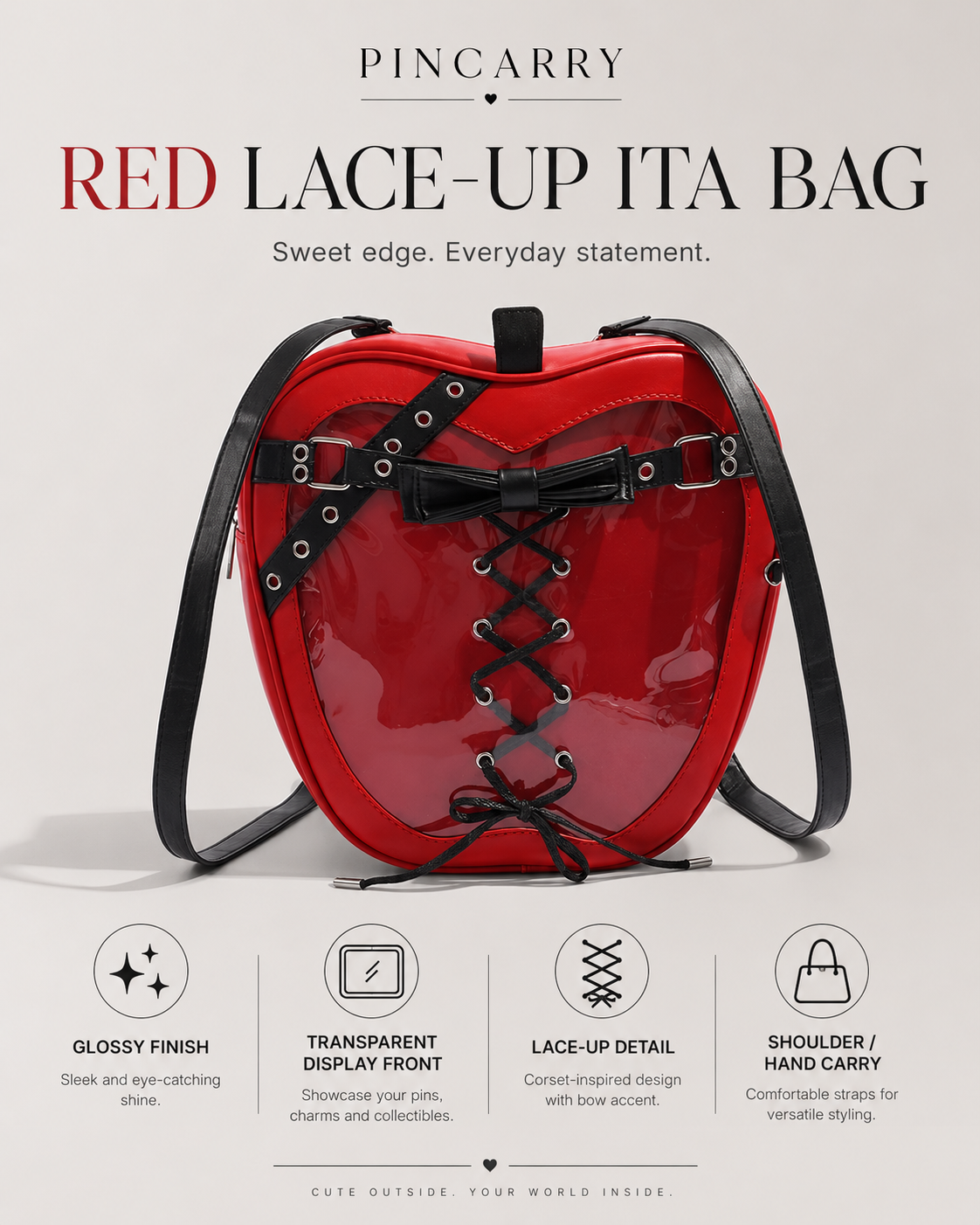 Red Apple Heart Transparent Ita Mini Backpack