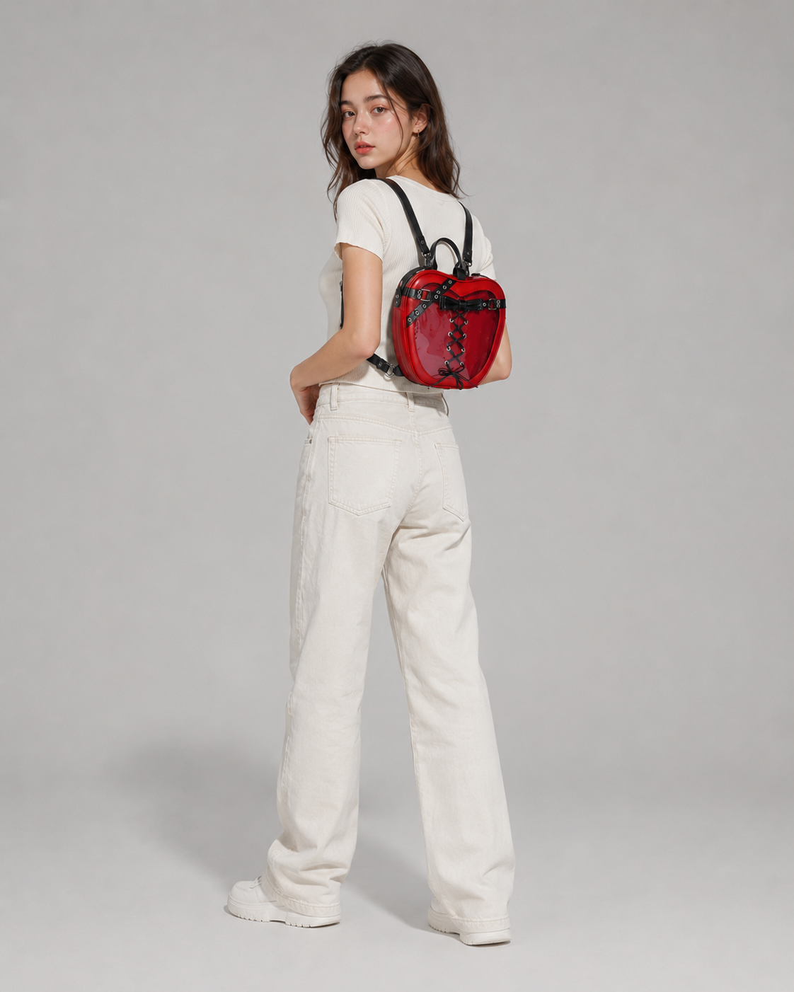 Red Apple Heart Transparent Ita Mini Backpack