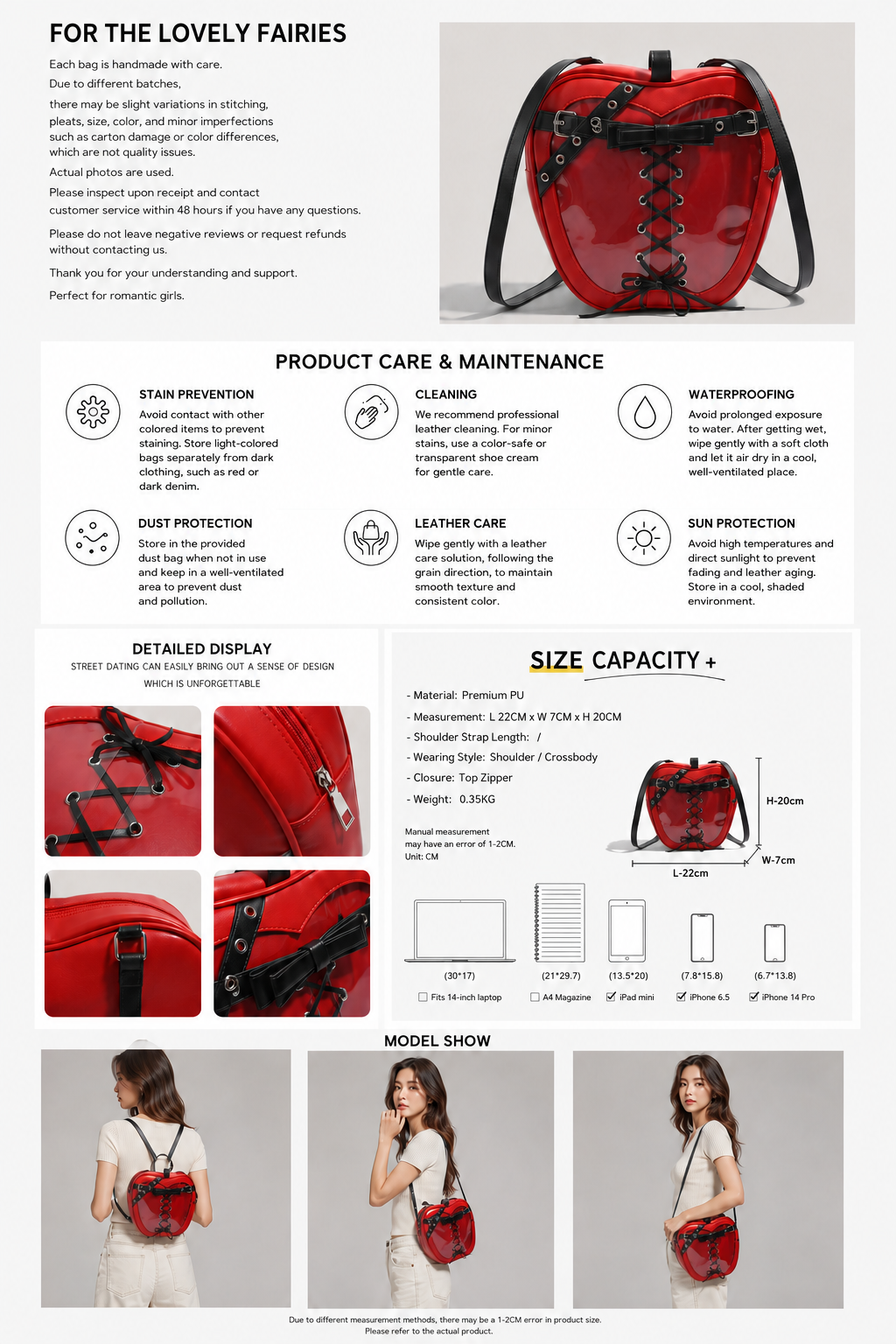 Red Apple Heart Transparent Ita Mini Backpack