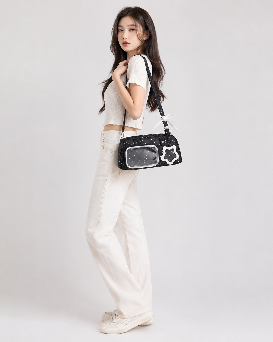 Polka Dot Star Decor Transparent Ita Shoulder Handbag