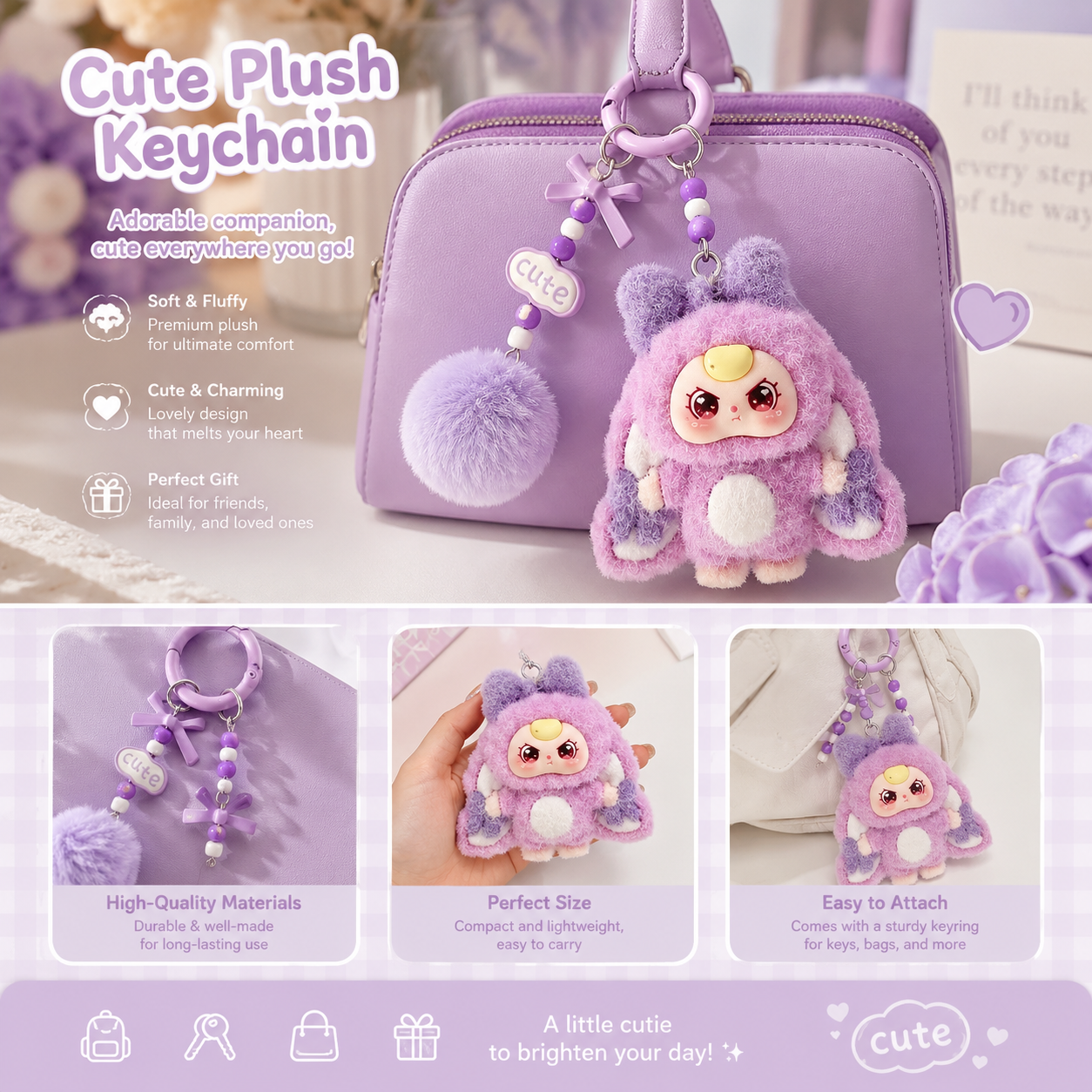 Cute Flocked Mini Doll Keychain Bag Charm