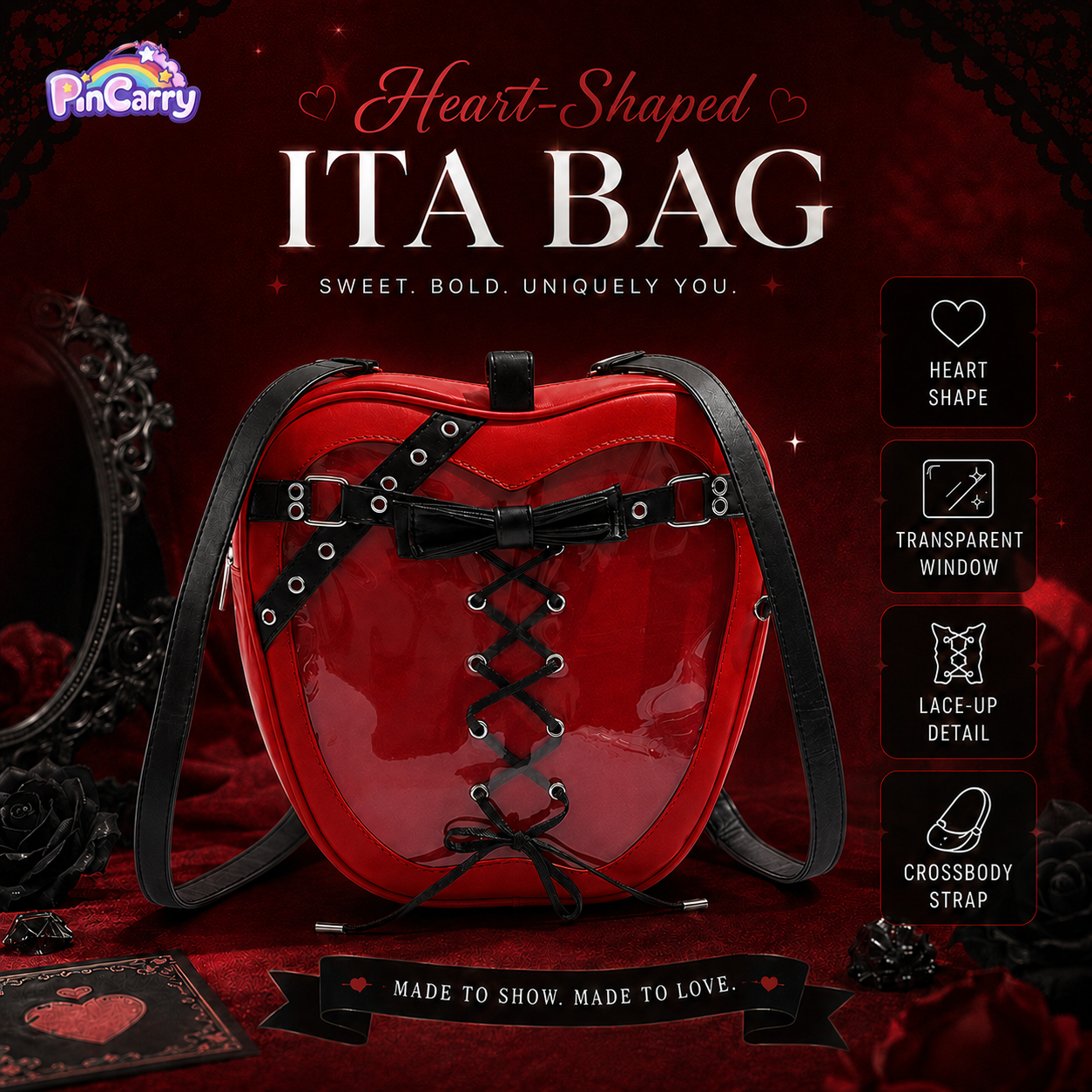 Red Apple Heart Transparent Ita Mini Backpack