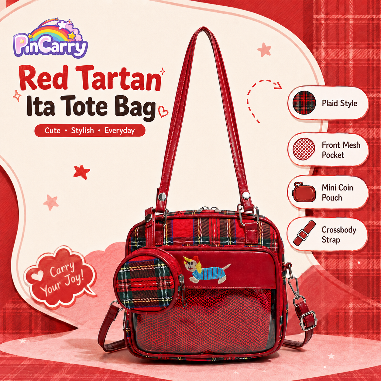 Red Plaid Transparent Ita Small Crossbody Shoulder Bag