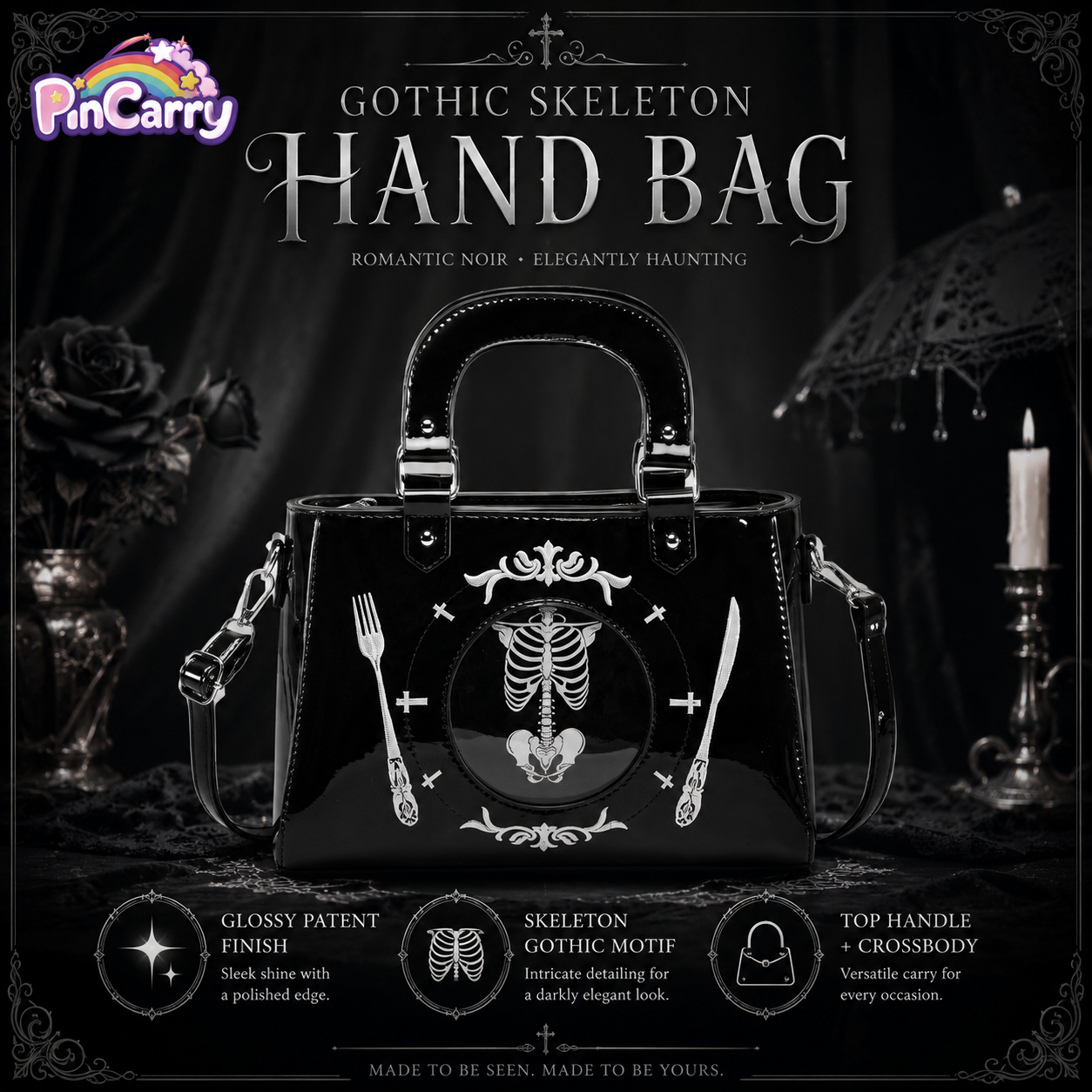 Gothic Skull Skeleton Pattern Small Handbag