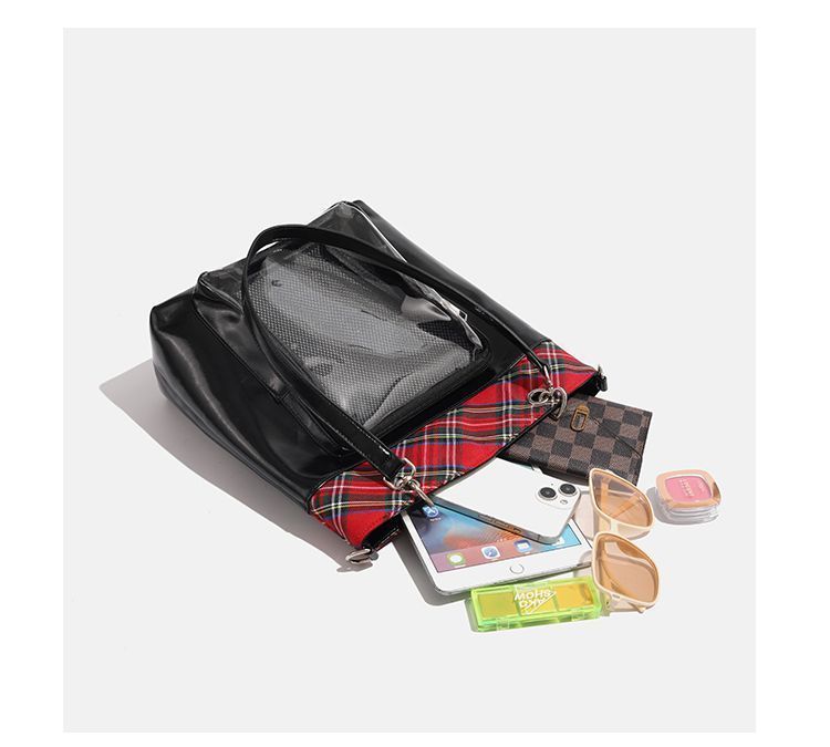 JK Plaid Trim Ita Tote Shoulder Bag