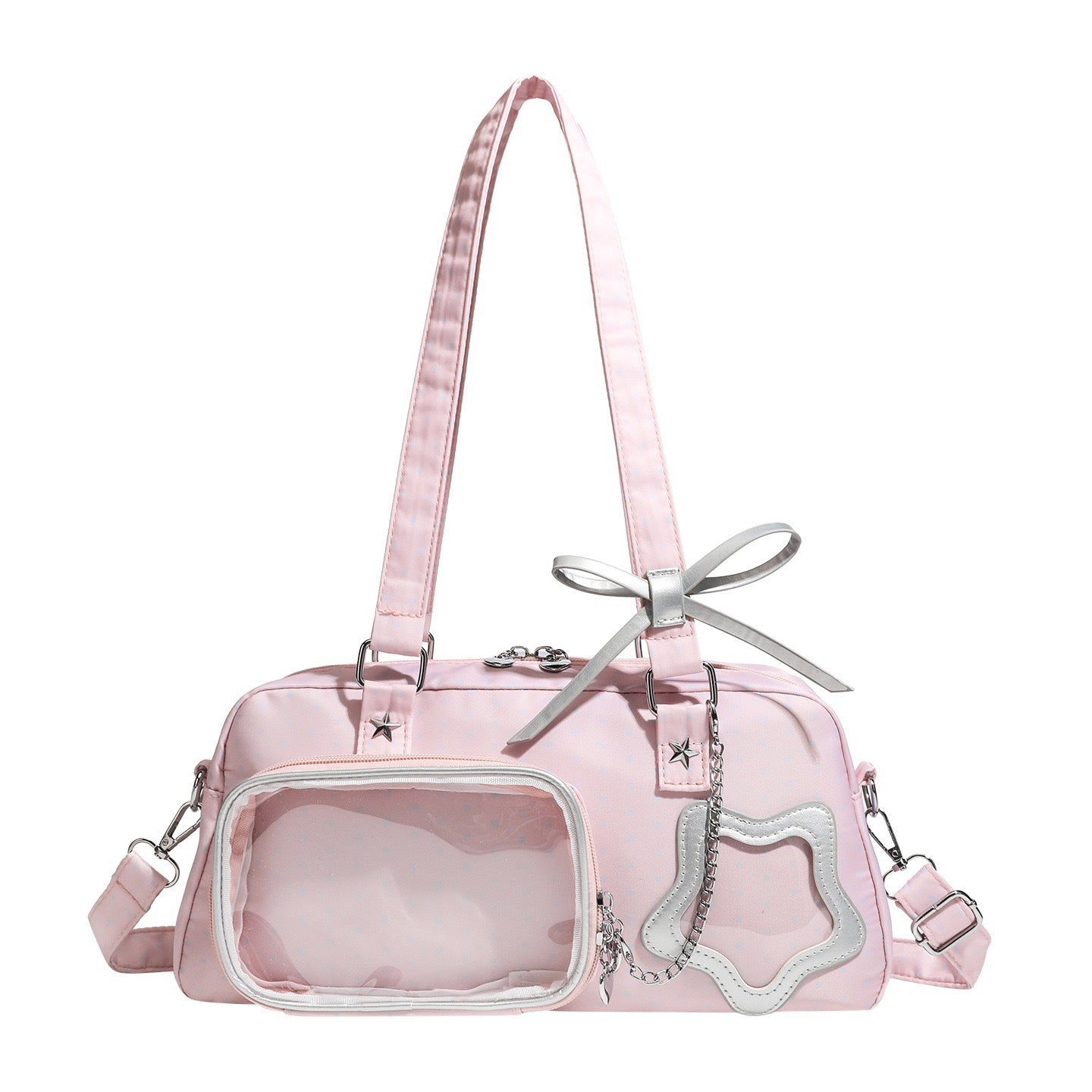 Polka Dot Star Decor Transparent Ita Shoulder Handbag