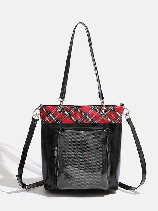 JK Plaid Trim Ita Tote Shoulder Bag