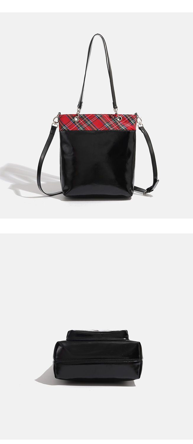 JK Plaid Trim Ita Tote Shoulder Bag