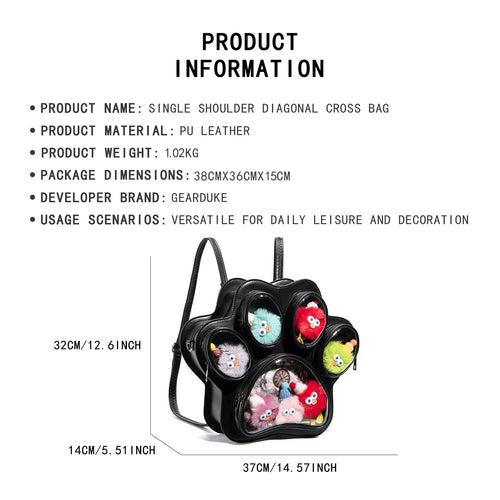 Black Cat Paw Transparent Ita 3-Way Convertible Backpack