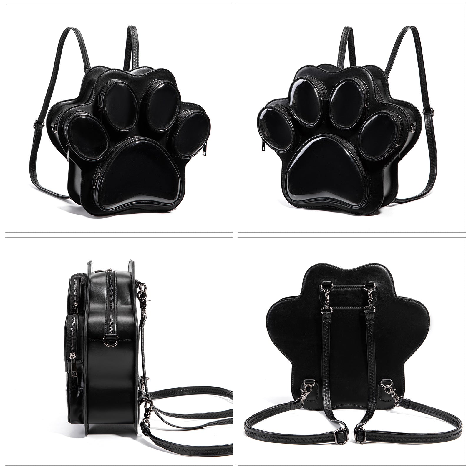 Black Cat Paw Transparent Ita 3-Way Convertible Backpack