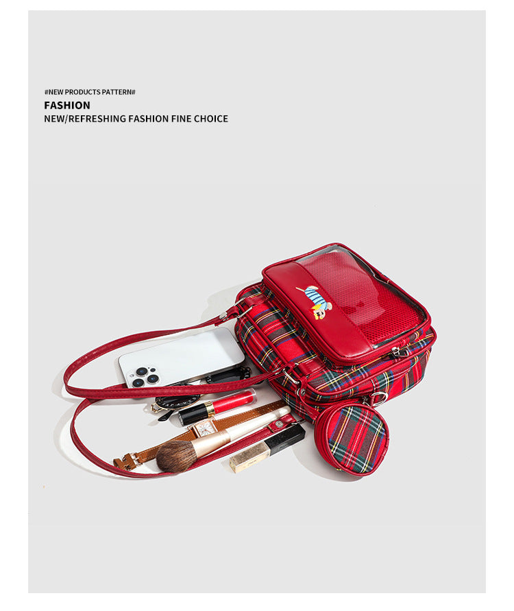 Red Plaid Transparent Ita Small Crossbody Shoulder Bag