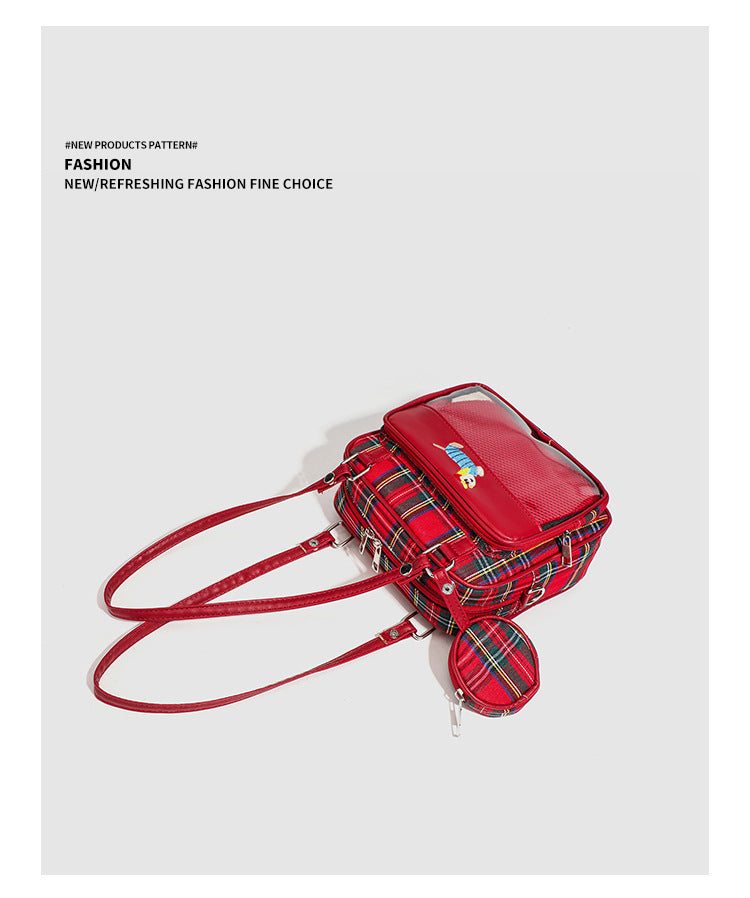 Red Plaid Transparent Ita Small Crossbody Shoulder Bag