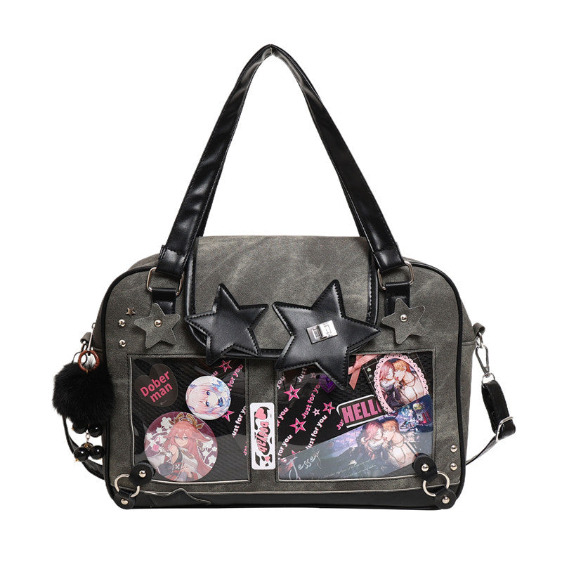 Star Decor Denim Ita Crossbody Handbag