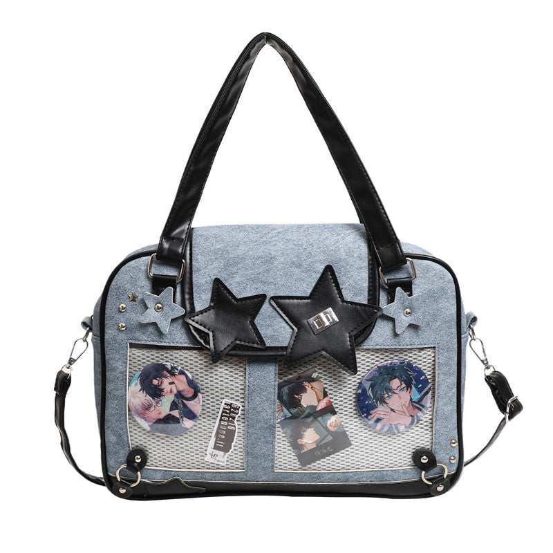 Star Decor Denim Ita Crossbody Handbag