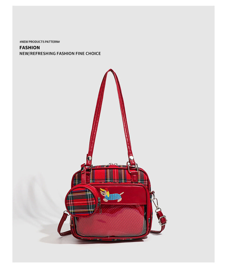 Red Plaid Transparent Ita Small Crossbody Shoulder Bag
