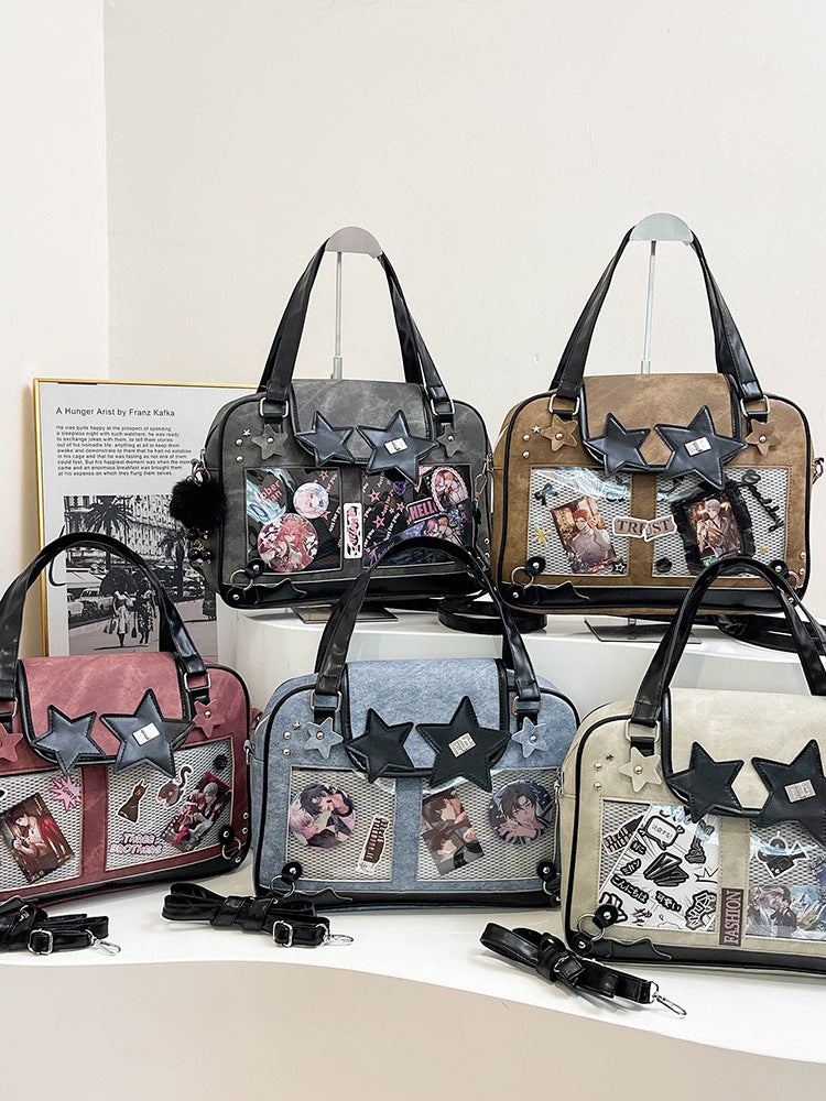 Star Decor Denim Ita Crossbody Handbag