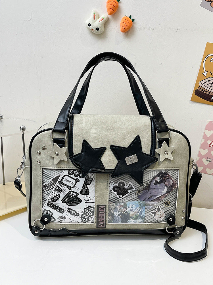 Star Decor Denim Ita Crossbody Handbag