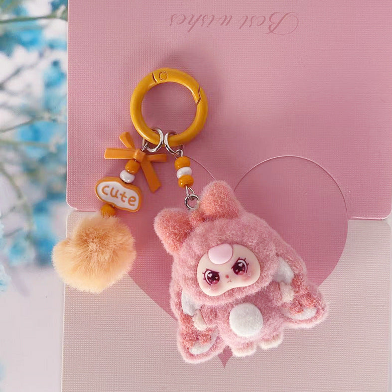 Cute Flocked Mini Doll Keychain Bag Charm