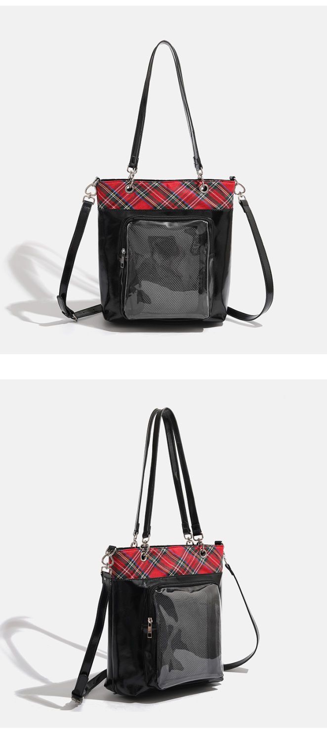 JK Plaid Trim Ita Tote Shoulder Bag