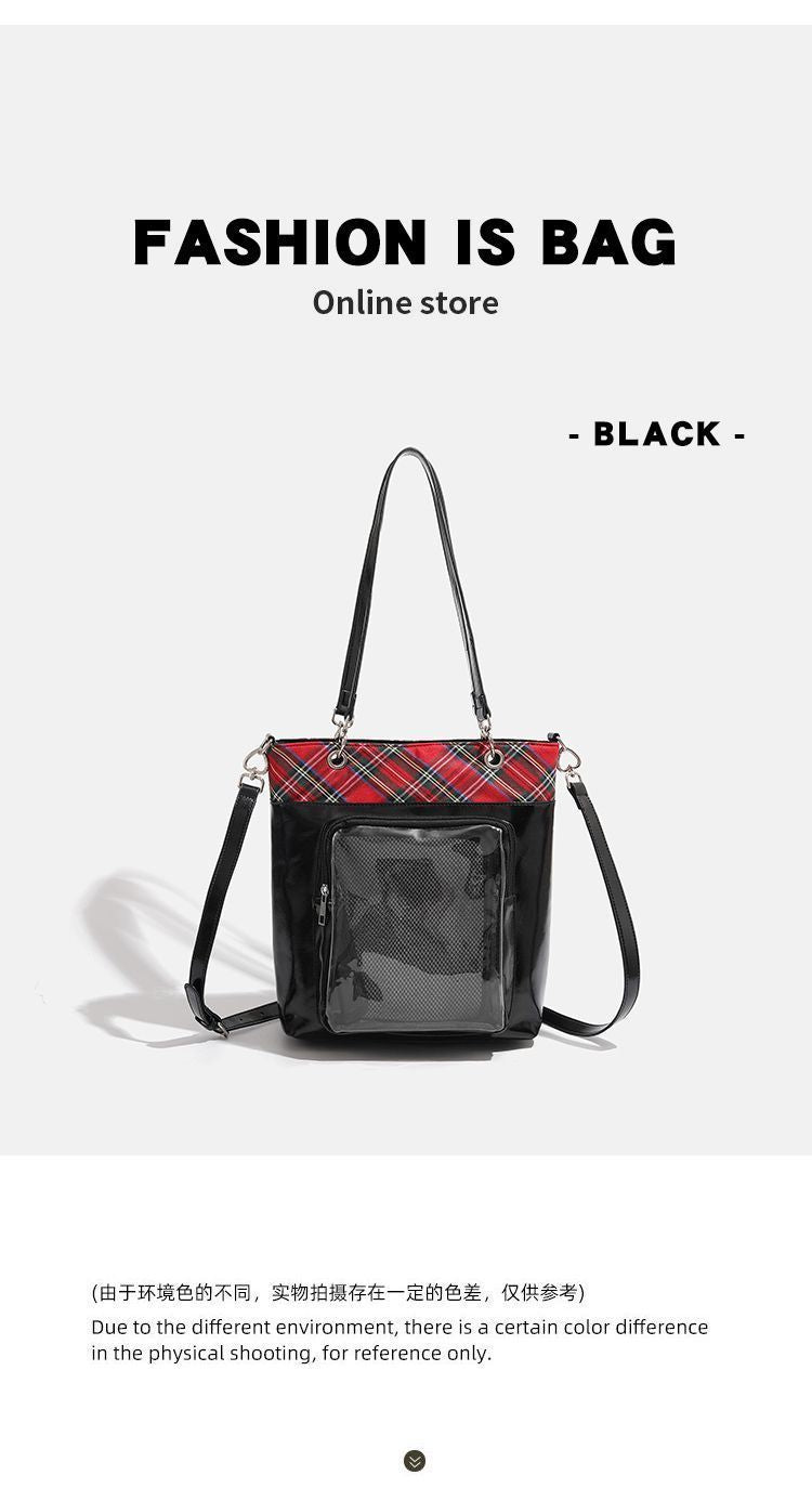 JK Plaid Trim Ita Tote Shoulder Bag