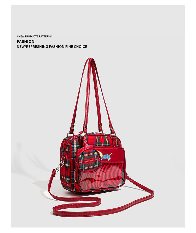 Red Plaid Transparent Ita Small Crossbody Shoulder Bag