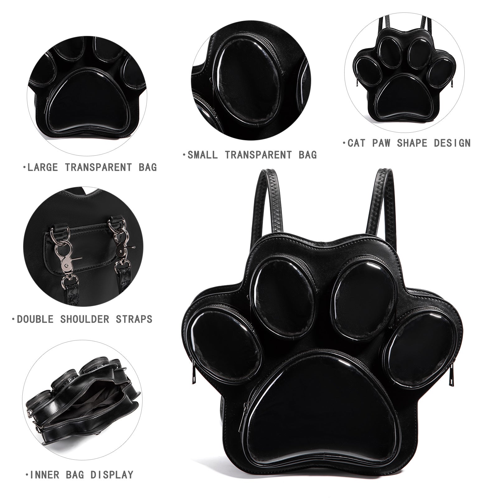 Black Cat Paw Transparent Ita 3-Way Convertible Backpack