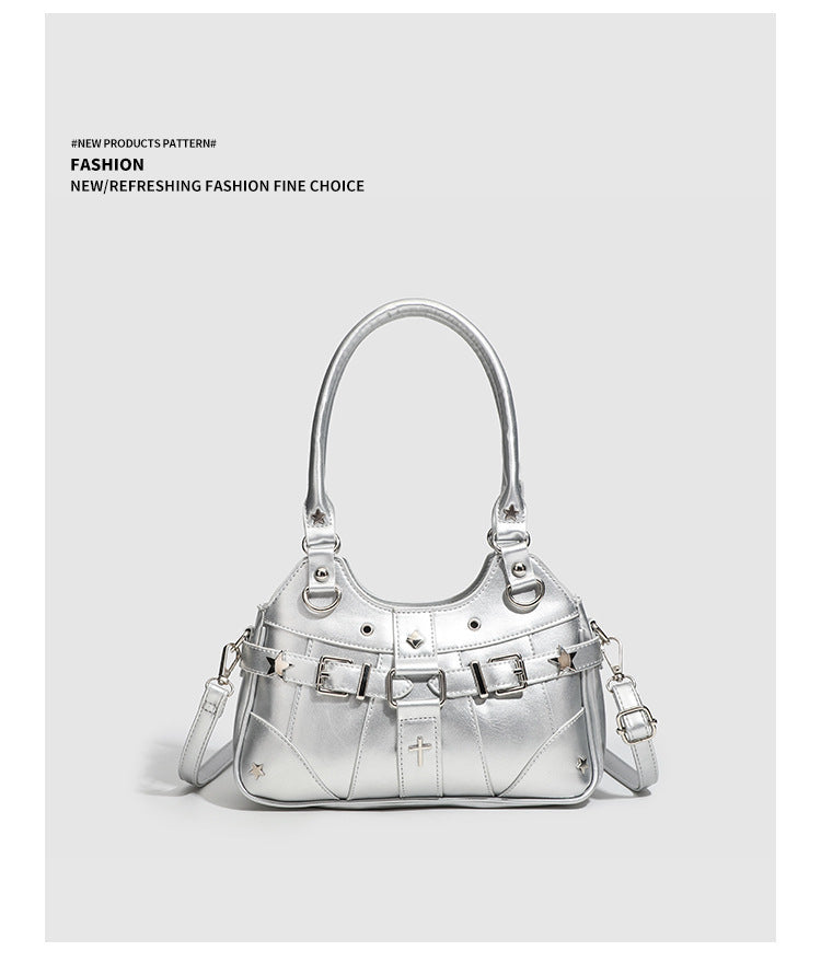 Gothic Punk Rivet Decor PU Underarm Ita Crossbody Bag