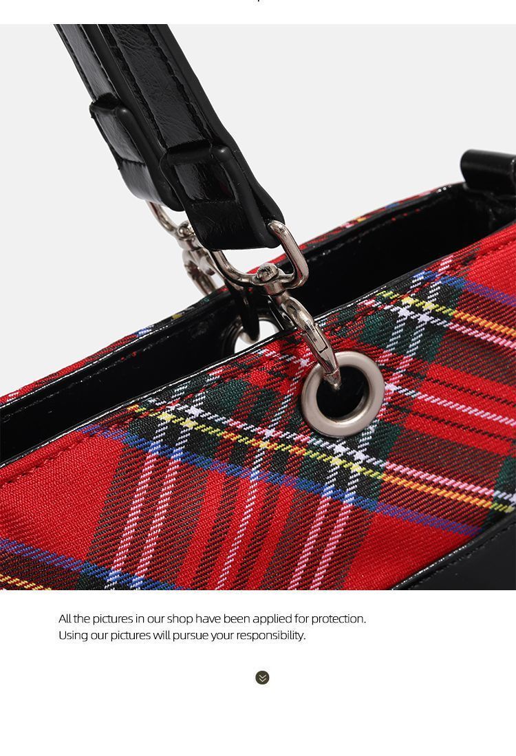JK Plaid Trim Ita Tote Shoulder Bag
