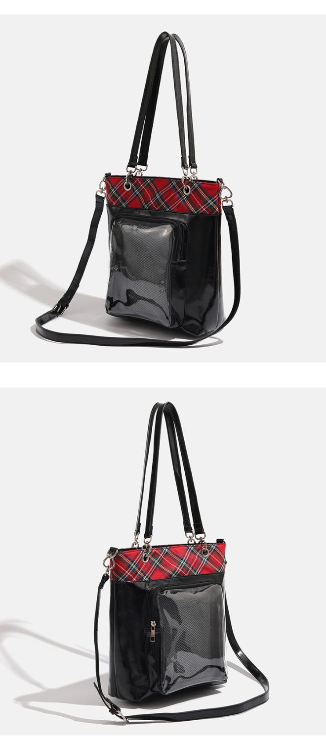 JK Plaid Trim Ita Tote Shoulder Bag