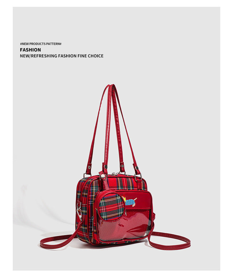 Red Plaid Transparent Ita Small Crossbody Shoulder Bag