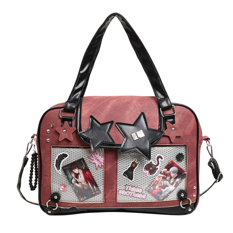 Star Decor Denim Ita Crossbody Handbag