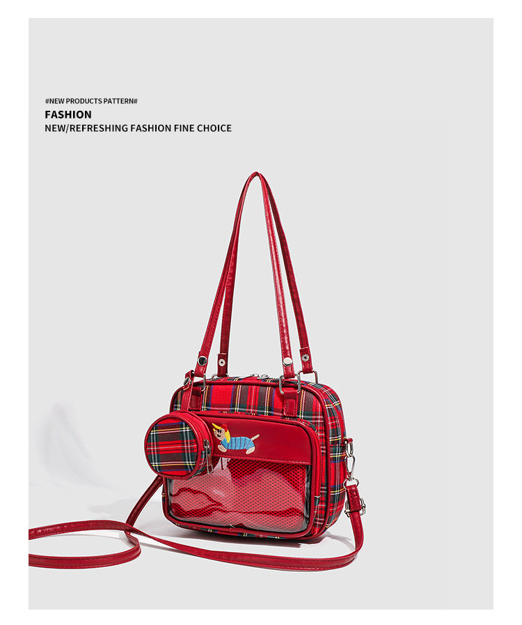 Red Plaid Transparent Ita Small Crossbody Shoulder Bag