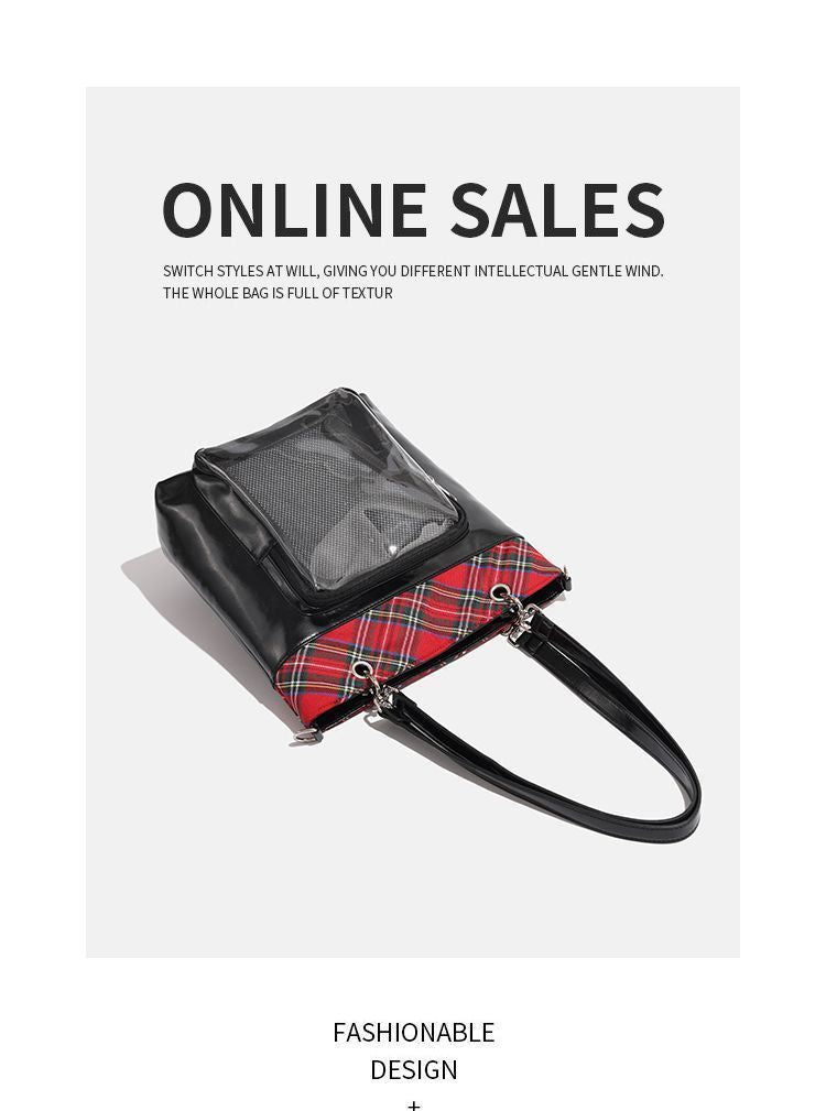 JK Plaid Trim Ita Tote Shoulder Bag