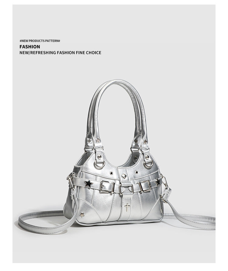 Gothic Punk Rivet Decor PU Underarm Ita Crossbody Bag
