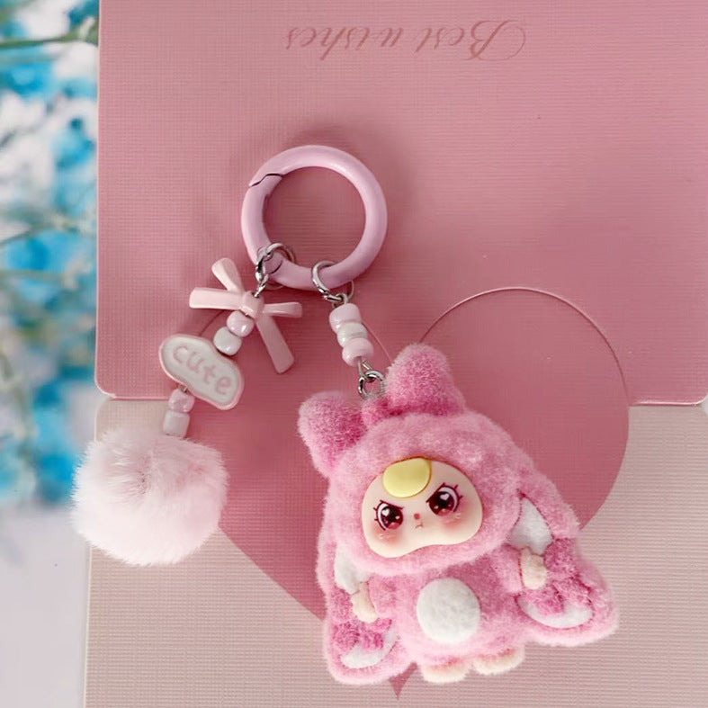 Cute Flocked Mini Doll Keychain Bag Charm