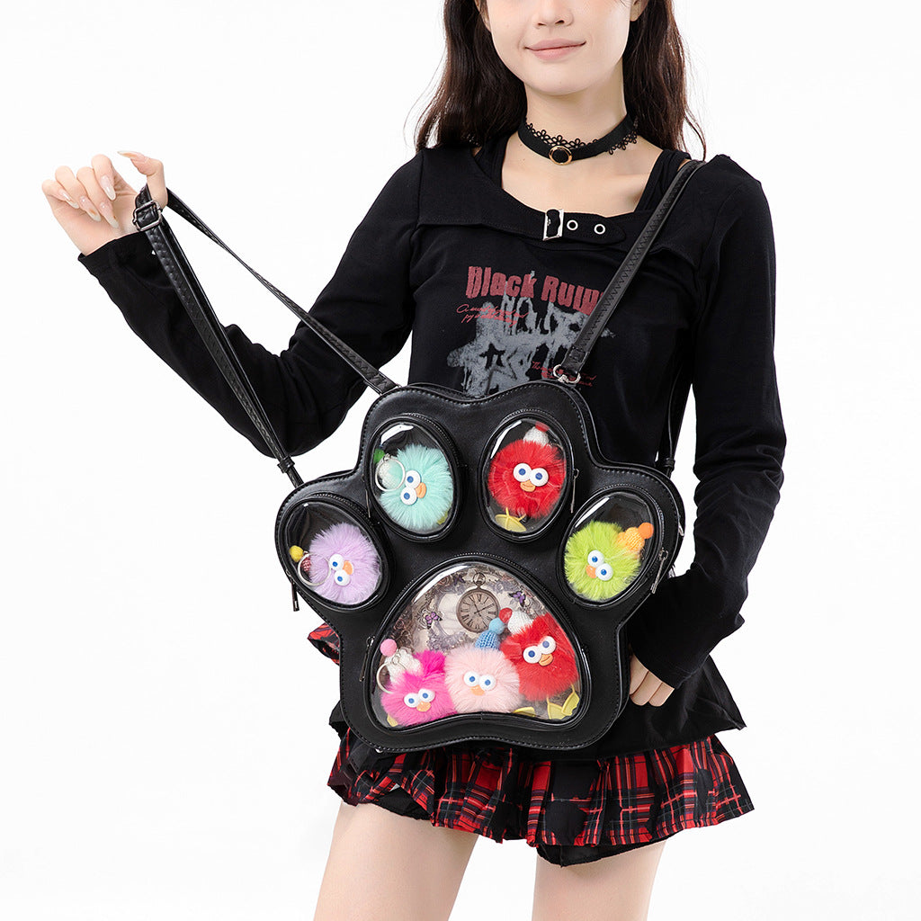 Black Cat Paw Transparent Ita 3-Way Convertible Backpack