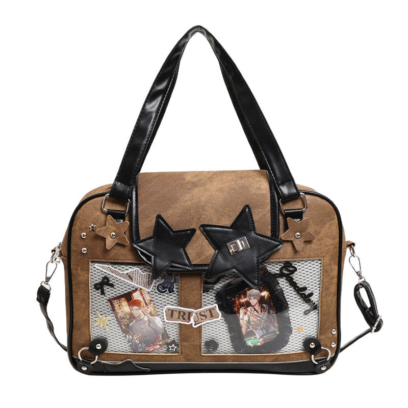 Star Decor Denim Ita Crossbody Handbag