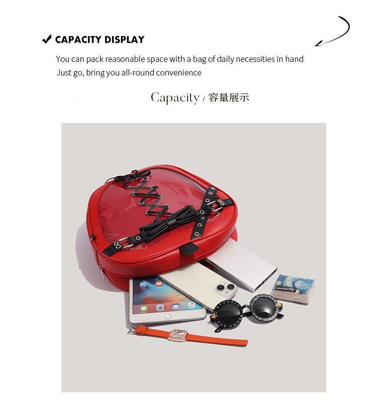 Red Apple Heart Transparent Ita Mini Backpack