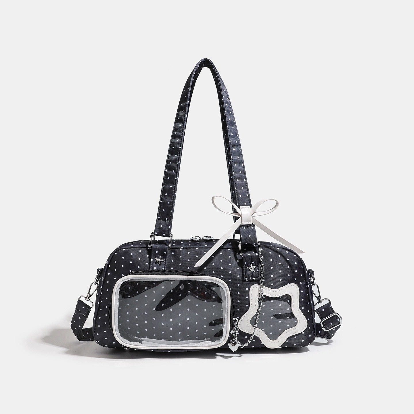 Polka Dot Star Decor Transparent Ita Shoulder Handbag