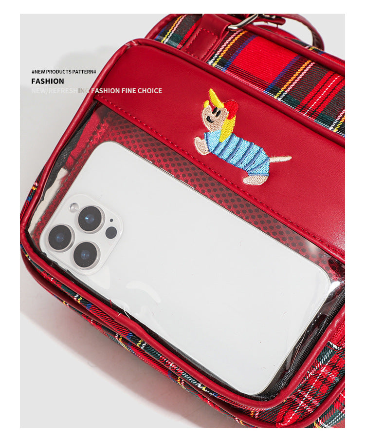 Red Plaid Transparent Ita Small Crossbody Shoulder Bag