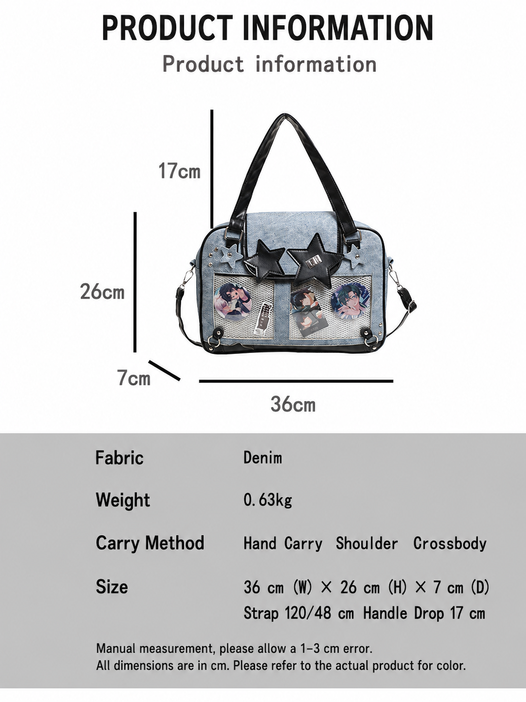 Star Decor Denim Ita Crossbody Handbag
