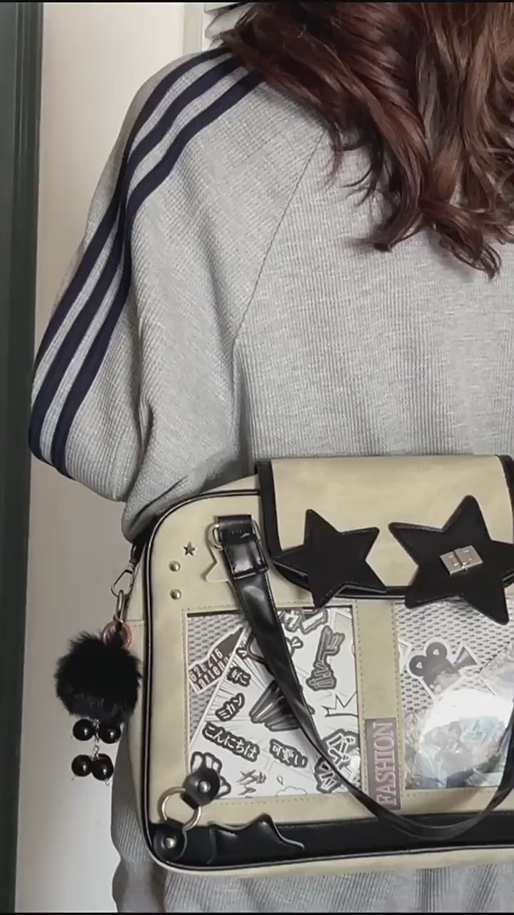 Star Decor Denim Ita Crossbody Handbag